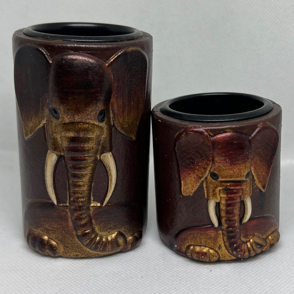 Unbranded Elephant Candle Holder Set Unisex OS Brown‎ Gold Resin Safari Decor
